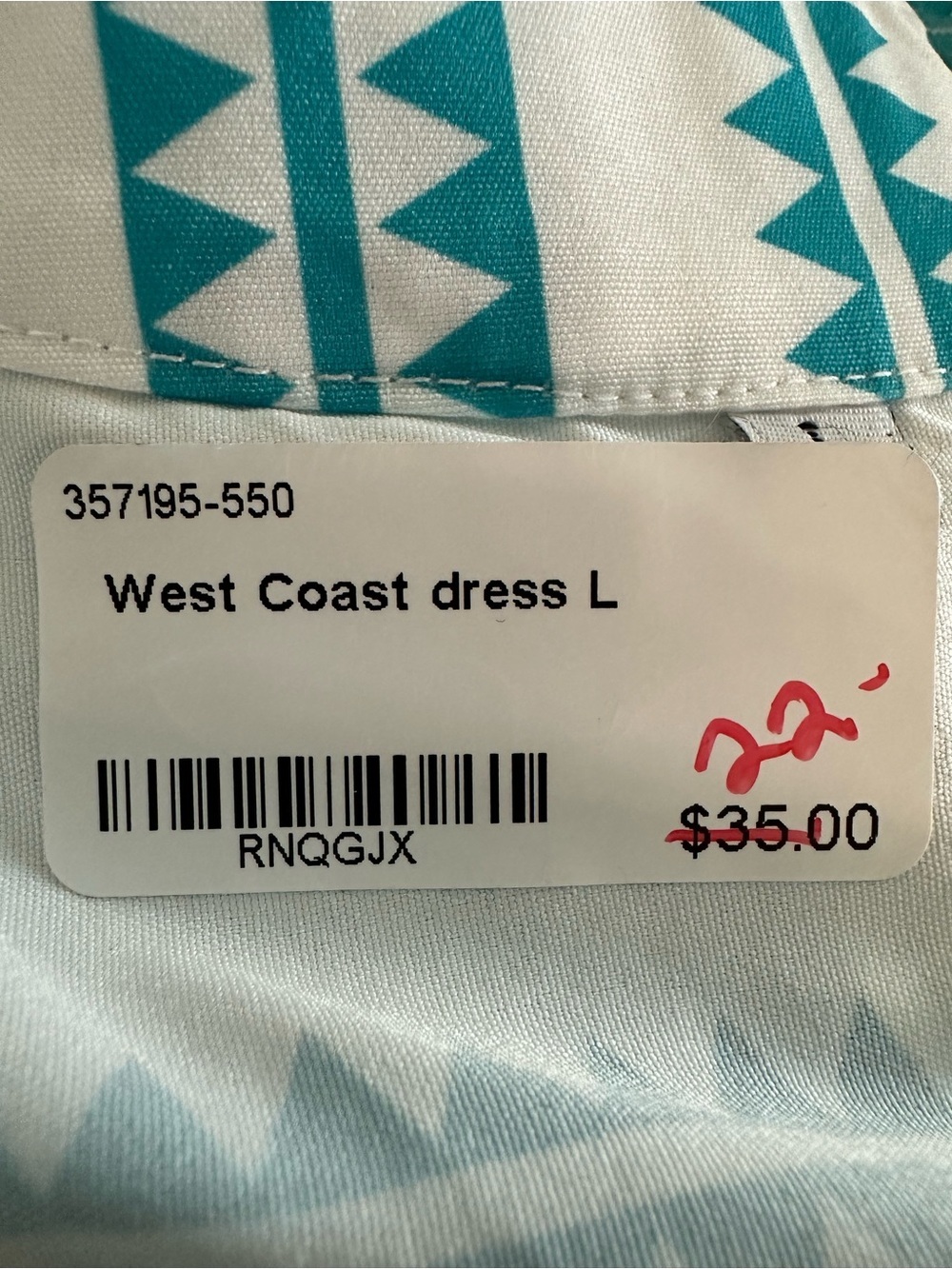 West Coast Turquoise White Tribal Print Sleeveless Shift Dress Size Large (1327) - Picture 10 of 11